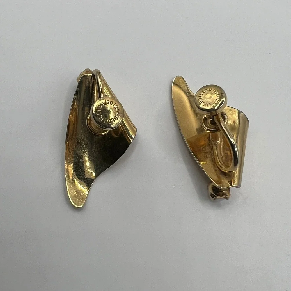 Vintage Screw Back Earrings Faux Pearl 1/20 12K GF Shiny Brushed‎ Freeform
